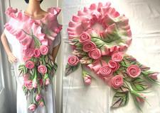 Hand Felted -ART Scarf /wool merino  and silk- wedding roses-2