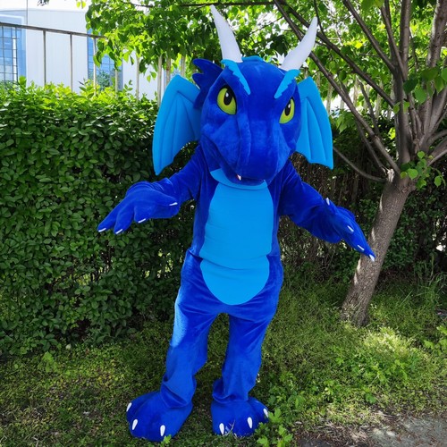 Blue dragon mascot costume - blue,