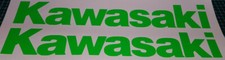 2 X FLUORESCENT GREEN  KAWASAKI 390mm x 60mm   BELLY PAN  STICKERS