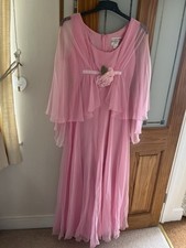 Vintage 70s JOHN CHARLES Pink Chiffon Overlaid Dress UK 12 Floaty