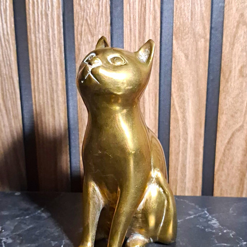 Brass sitting cat figurine - brass,