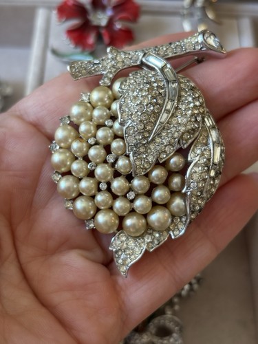 Trifari brooch grape crystals - brooch,