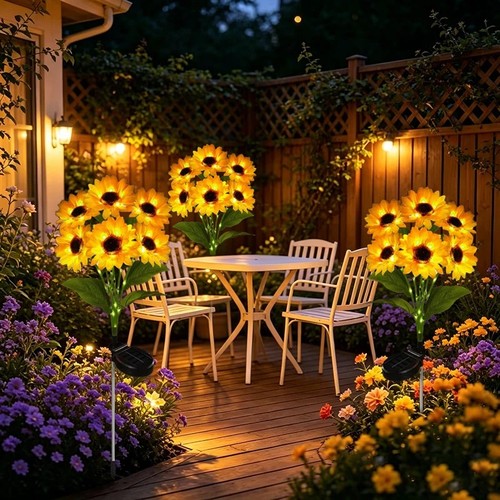 Solar sunflower garden lights - sunflower,