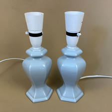 Pair of 2 Matching Vintage Ceramic Blue Lamp Bedside Table Light Antique Lamps