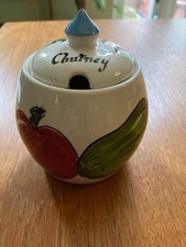 Toni Raymond vintage pottery 70s chutney jar. Unnoticeable chip on inside of lid