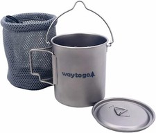 Waytogo 750ml Titanium Cooking Pot + Lid - Lightweight Backpacking Camping Cup