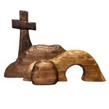 Wooden Easter Jesus Nativity Scene Decor Cross Empty Tomb Statue Set Decor