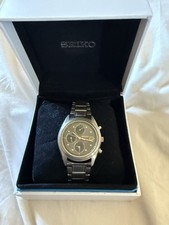 SEIKO 7T62 0FD0 QUARTZ ALARM WATCH GREY & GOLD DIAL TITANIUM CASE STRAP