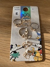 Disney 100 Set Of 8 Gold Colour Diamanté Rings - 2 Mouse Shaped, Letter E Medium