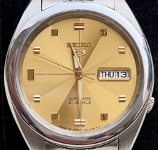 Seiko 5 Automatic 21 Jewels Japan-Made Men’s Watch 7S26 Gold Sunburst Dial