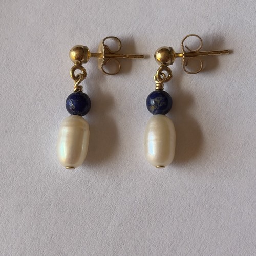 14kt gold pearl - pearl, lapis