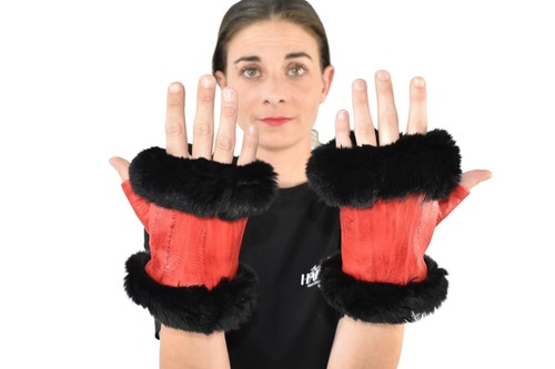 Red leather fingerless gloves - fingerless,