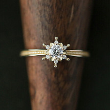 925 Sterling Silver Diamond Snow Crystals Adjustable Gold Ring Womens Girls Gift