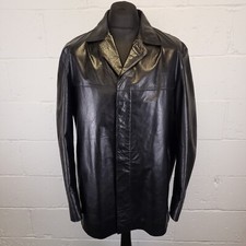 Vintage Hugo Boss Leather Jacket 42R Mens Large Black Blazer Shiny Grent Retro