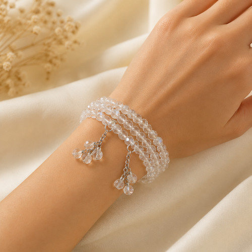 Clear crystal beaded bracelet - clear,