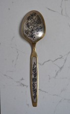 Vintage Russian Niello 875 silver spoon  18k gold gilded USSR