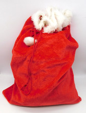 CHRISTMAS LARGE SANTA SACK - 90 CM X 60 CM - DELUXE FAUX FUR WITH WHITE TRIM