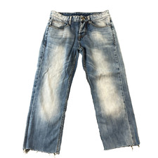 Desigual Jeans Mens W32 Cropped Frayed Hem Light Wash Blue Straight Fit