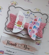Handmade Personalised Peppa Pig Muddy Puddle Pink Glitter Hair Bow Clip