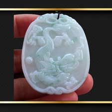 Moss in Snow Dragon Carved Pendant Jadeite Jade Grade A Untreated Certified Gem
