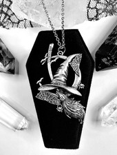 Witches Moon Necklace Crescent Moon Necklace Witches Broom Necklace Witches Hat