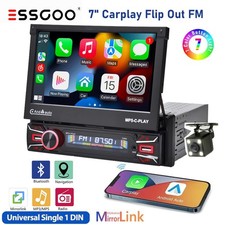 Single DIN 7" Apple CarPlay Android Auto Car Stereo Radio Flip Out HD Screen+CAM