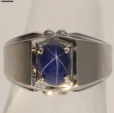 Vintage 14k Solid White Gold Blue Star Sapphire Mens Ring US 7 -  5.2 grams