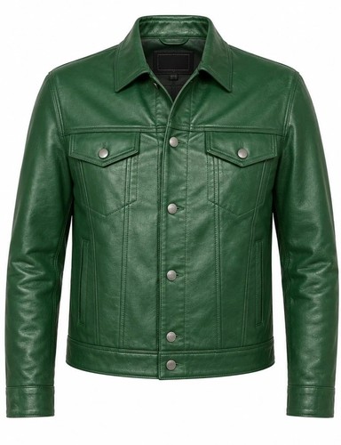 Men trucker leather jacket - leather,