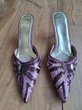Next 6.5 / size 4  pink  and brown sequin kitten heel shoes