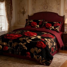 Black red roses comforter set - red,
