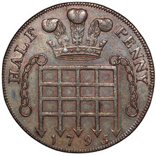 1795 Great Britain Middlesex National Series Half Penny Token – DH#977 – Copper