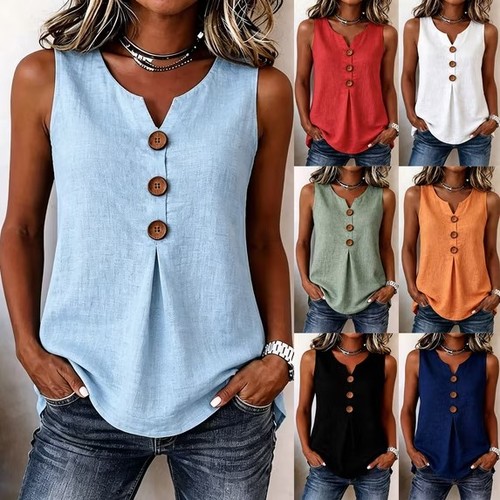 Womens neck button linen - womens, v