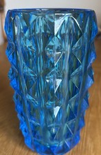 Vintage Czech Rosice Sklo Union Blue Glass Vase Jiri Zejmon 60s. Great Condition