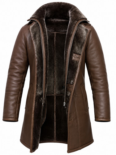 Men brown real sheepskin - brown,