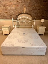 Divan King Size Bed with White Metal Ornate Head Board