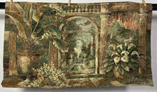 Vintage French Lovely Architectural Garden Scene Wall Hanging Tapestry 111x65 cm