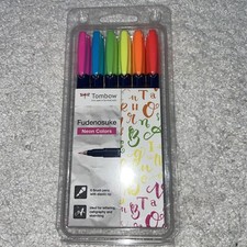 Tombow Fudenosuke Hard Tip Brush Pens - Assorted Colours (Pack of 6) Neon