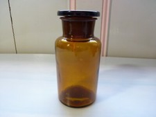 VINTAGE 6.5"- BROWN GLASS LABORATORY STORAGE JAR WITH GLASS STOPPER & MORE SIZES