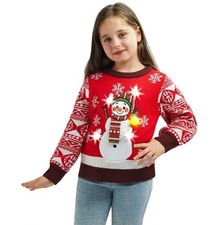 Christmas Snowman Ugly Sweater LED Light Up Xmas Sweater Girl's 10yrs old