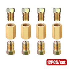 Straight Brass Brake Line Inverted Compression Fitting Unions Set For 3/16" Tube