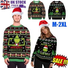 UK Men Women The-Grinch Christmas Party Jumper Xmas Ugly Knit Sweatshirt Costume