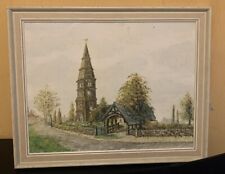 Oil painting framed, Upton Church, Chester signed K. Parry Local artist Cheshire