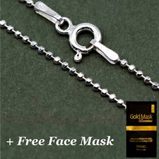 Genuine 925 Sterling Silver Diamond Cut Ball Chain Necklace 14"-24"- Face Mask