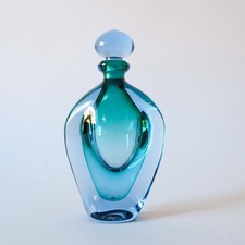 Karlin Rushbrooke Signed Art Glass Bottle with Stopper Blue Scent Perfume Bottle