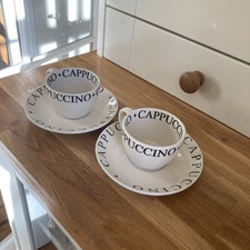 2x Whittard Essentials Script Cappuccino Coffee Cups & Saucers Preloved Writing