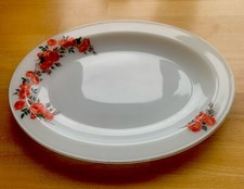 Vintage 50’s Pyrex Crown England Oval 13in Serving Platter “Rose” with Gold Trim