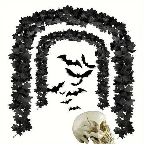 Black maple leaf garland - black,