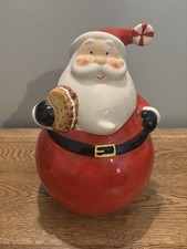 Rare Vintage Santa Father Christmas Cookie Jar Biscuit Treat Barrel with Lid