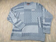 Vintage Kickers Jumper Men Medium Embroidered Logo Blue Chunky Knit Geometric