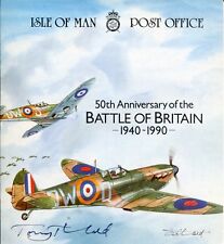 Isle of Man 50th ann Battle of Britain stamp souvenir folder SIGNED by 6 ACES